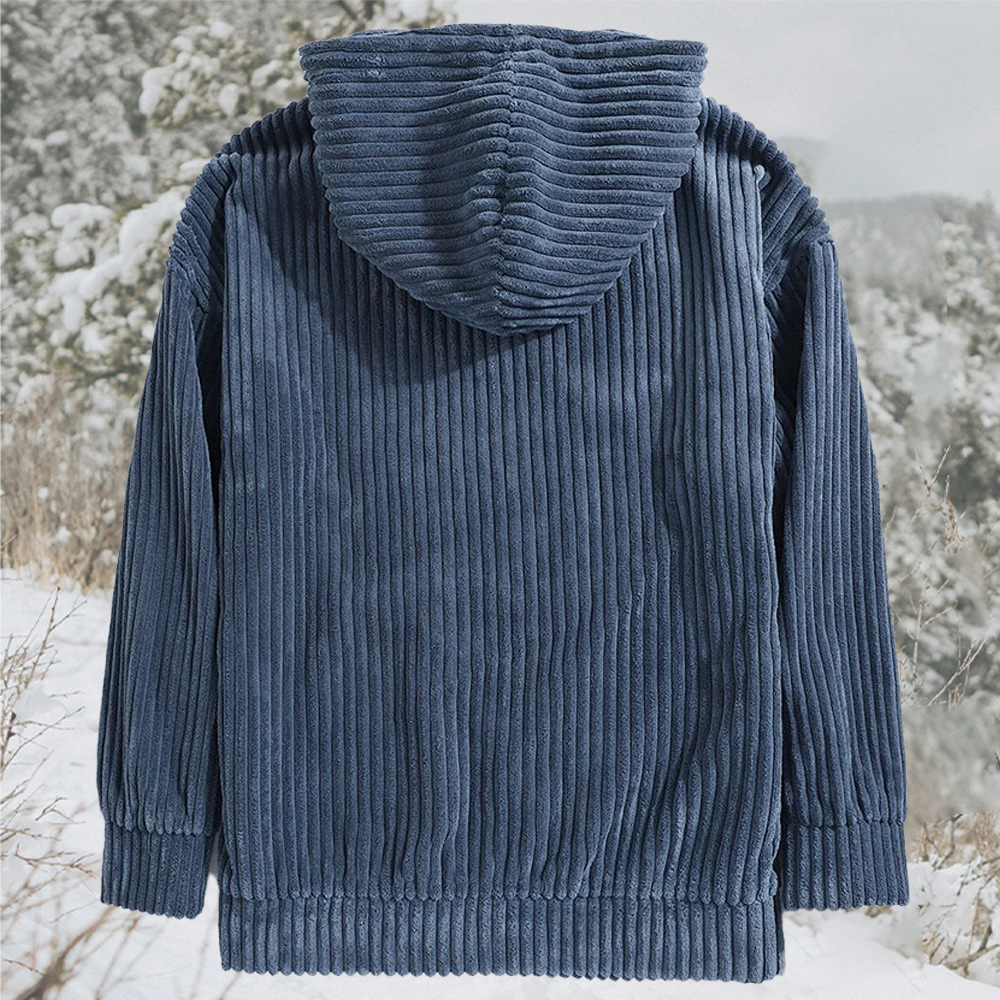Men's corduroy solid color hooded pocket sweatshirt