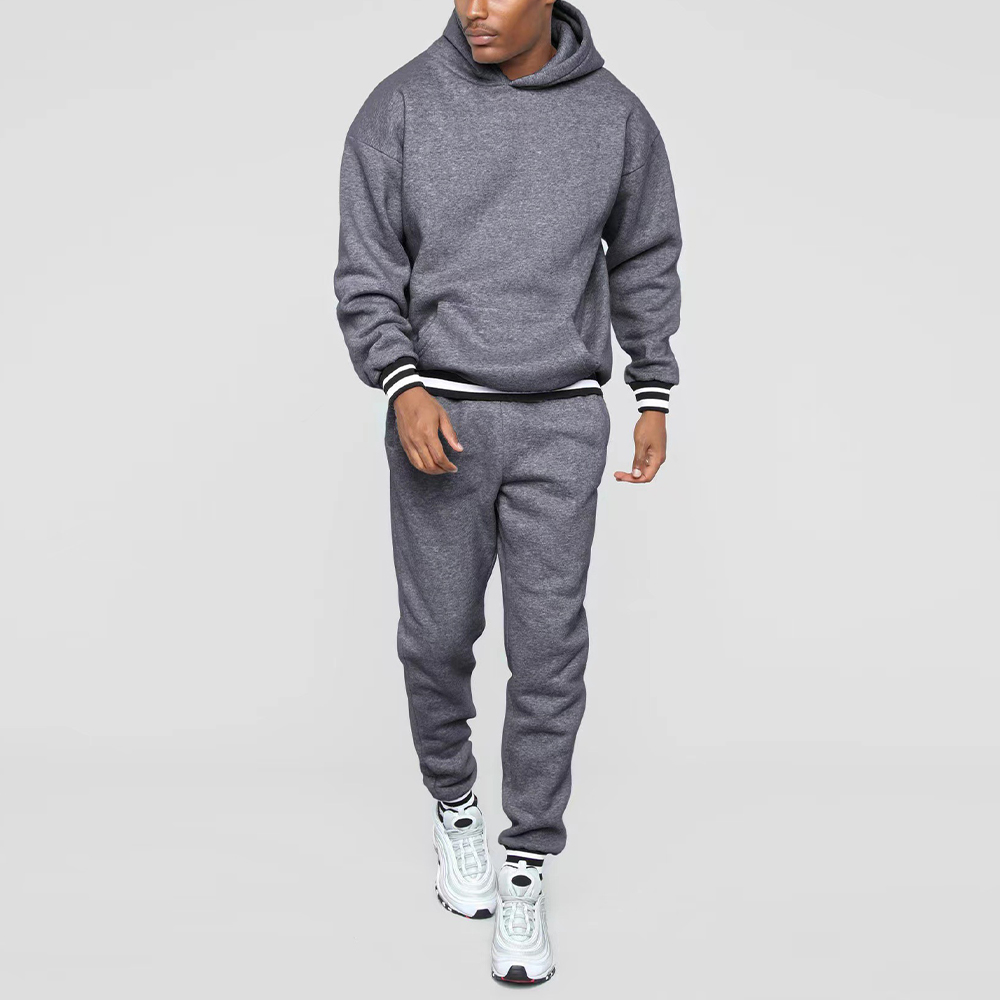 New Men's Colorblock Striped Hooded Sweatshirt and Pants Two-piece Set