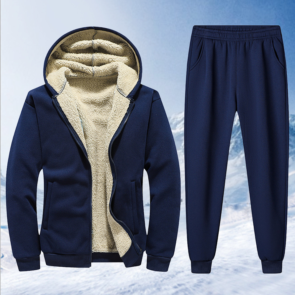 Autumn and winter new men's lambskin hooded jacket and trousers suit