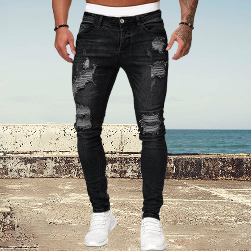 Men's slim casual ripped jeans
