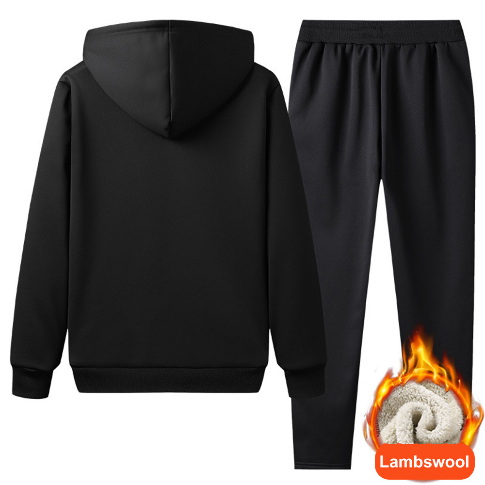 Men's Artificial Cashmere Long Sleeve Hooded Jacket + Pants Set
