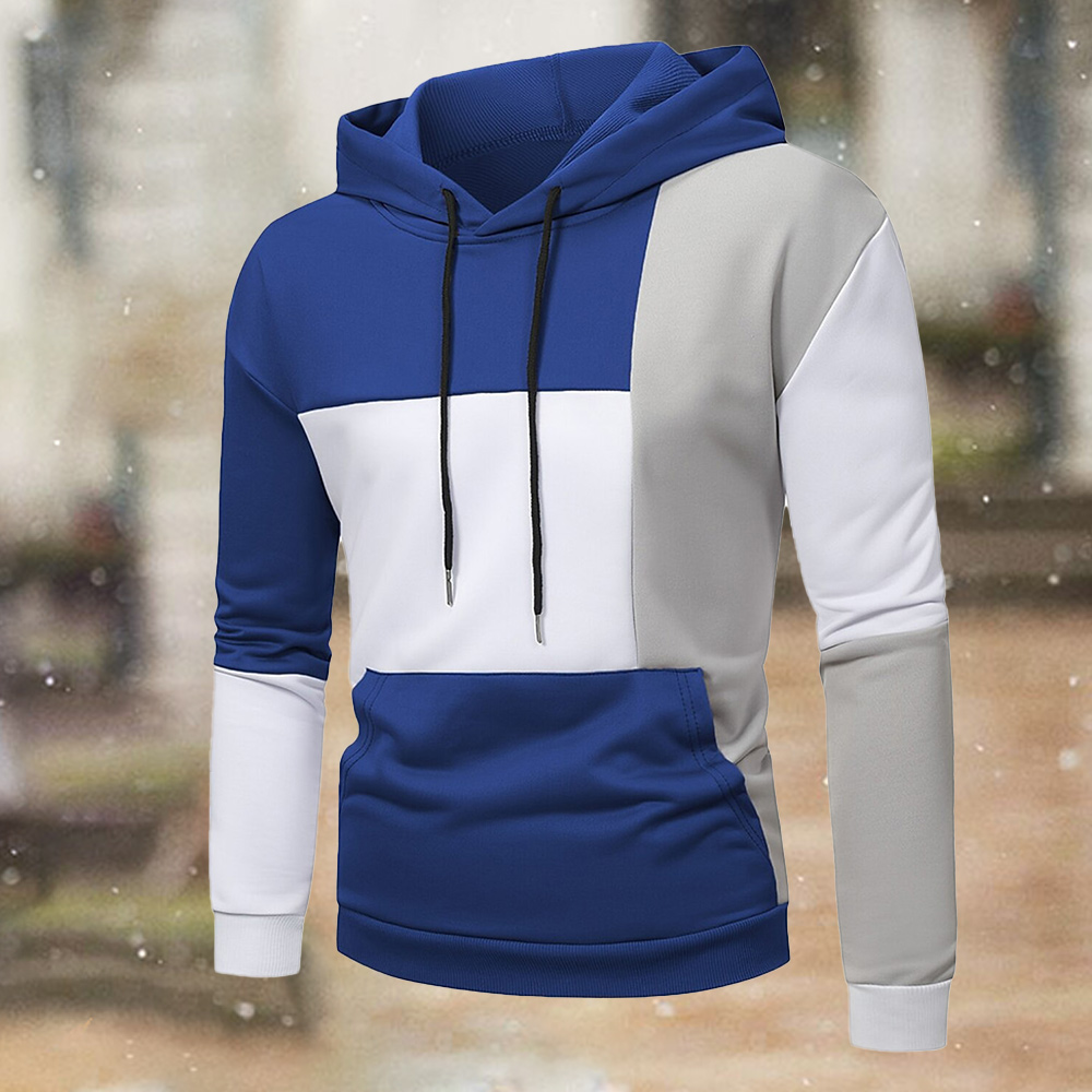 Men's color matching pocket drawstring hoodie sweatshirt
