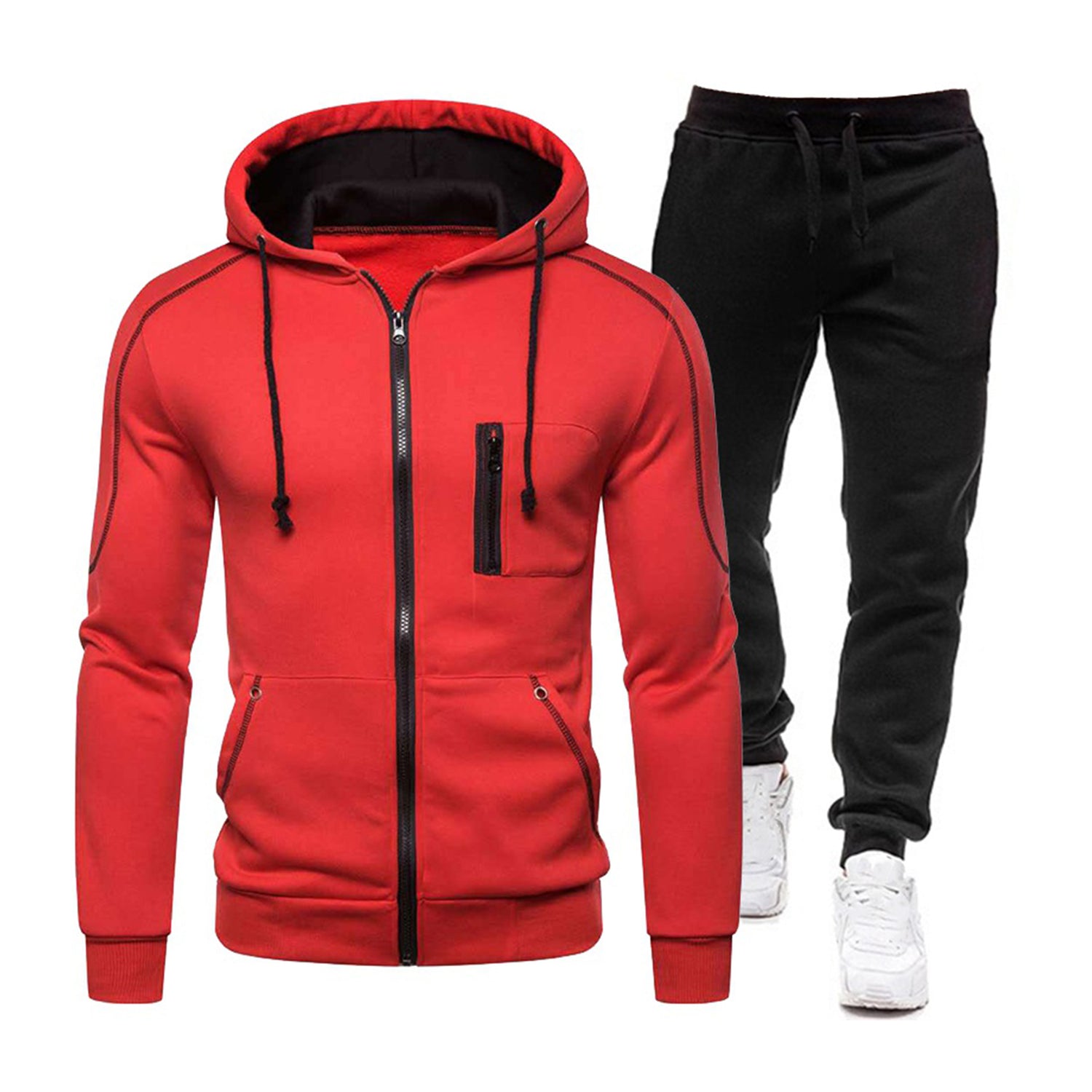 New Men's Casual Sports Hooded Sweatshirt Cardigan and Pants Set