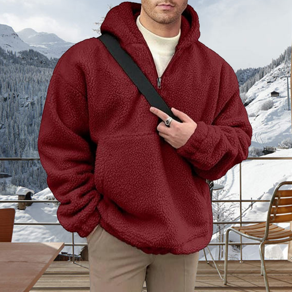 Men's half-zip solid flannel hooded sweatshirt