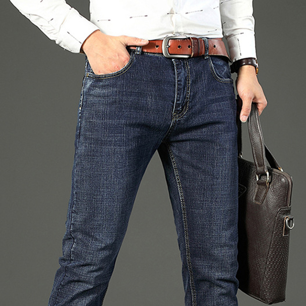 Men's classic slim fit high quality stretch straight business casual jeans