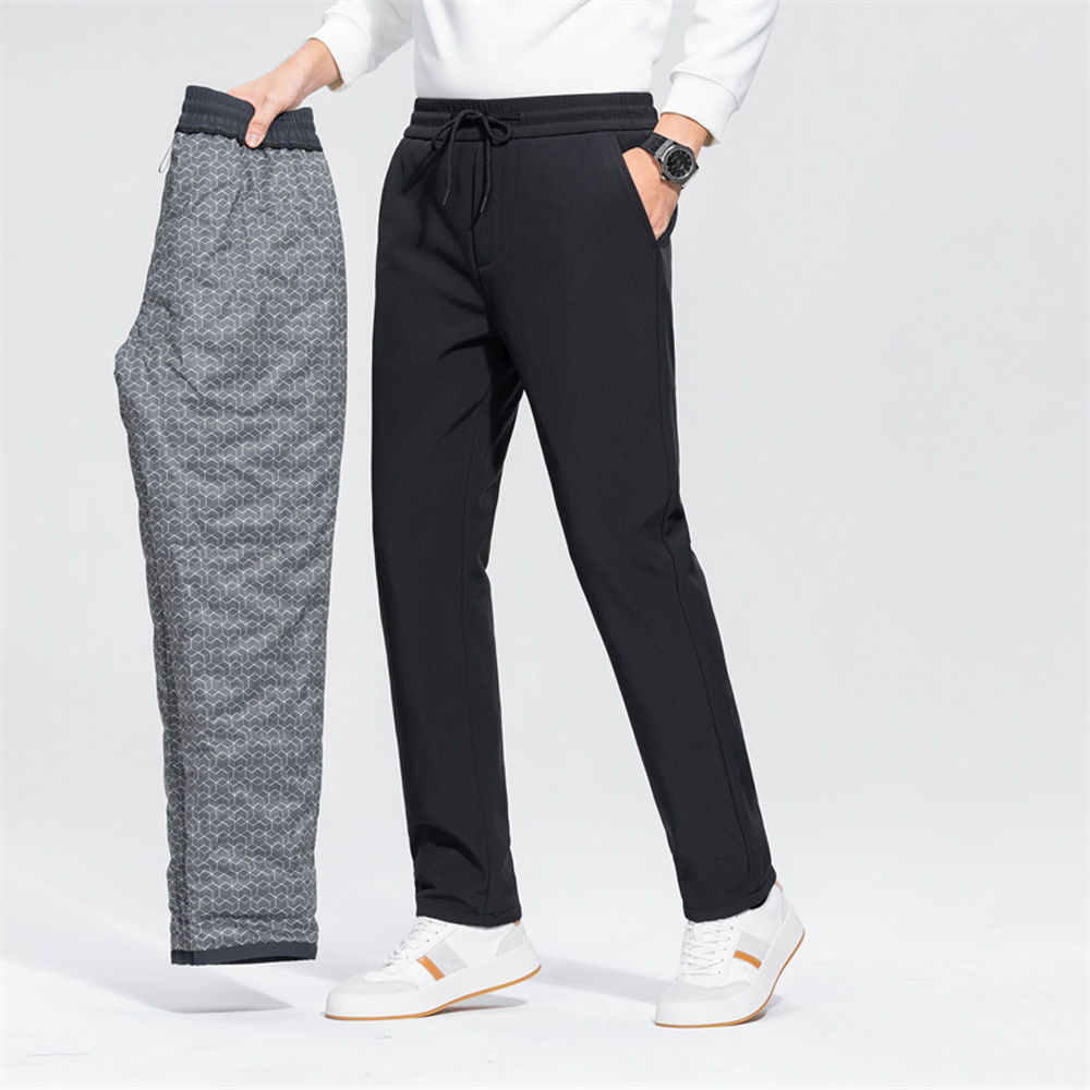 Winter Men's Warm Straight Casual Solid Color Down Pants