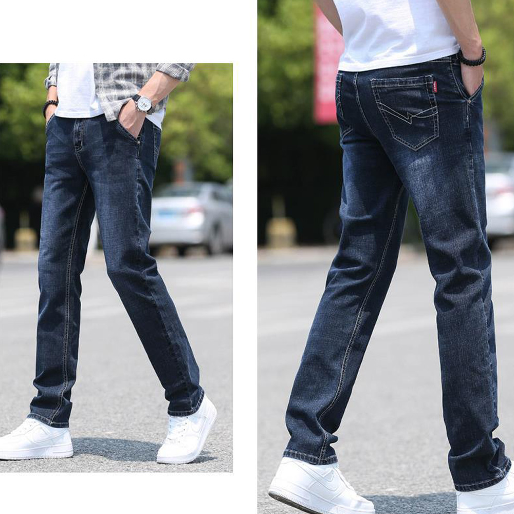 Men's stretch double pocket straight loose jeans