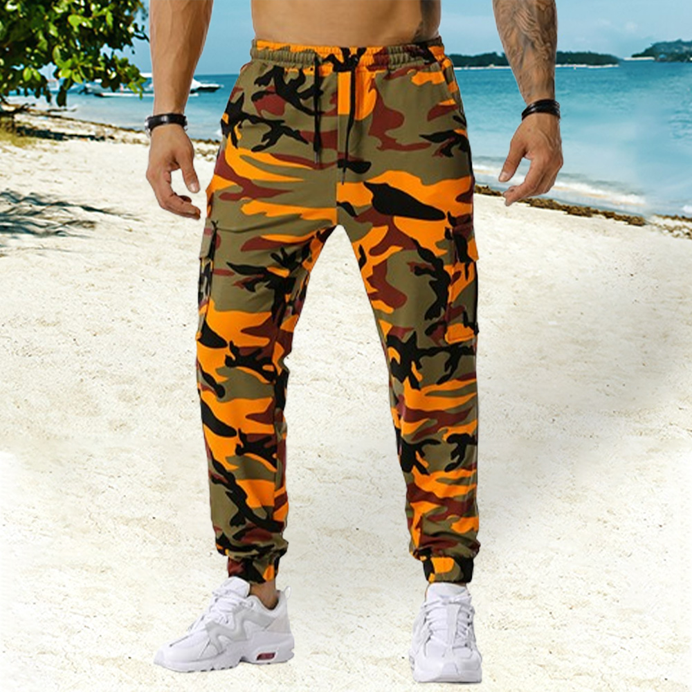 Men's new sports fitness drawstring camouflage jogger pants