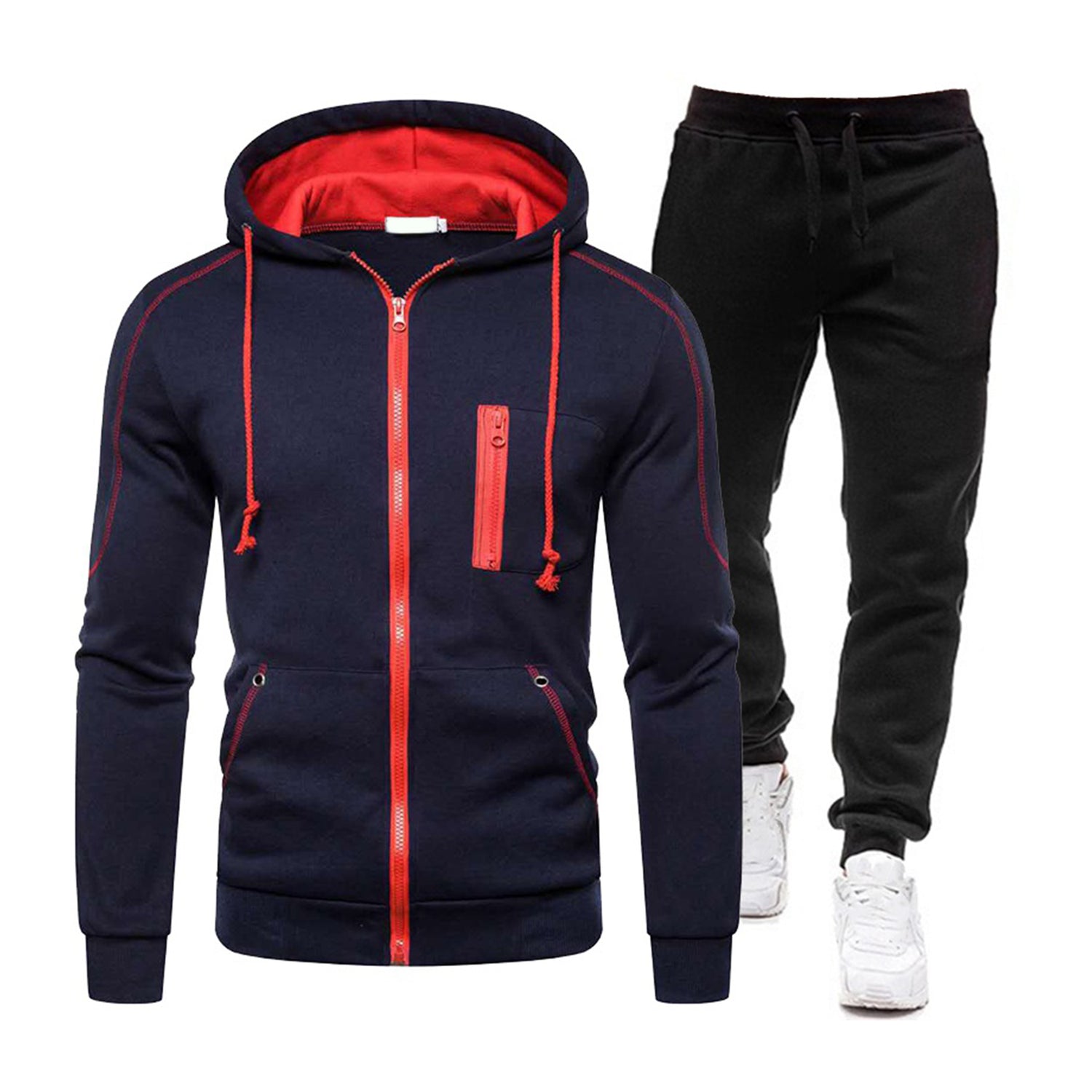 New Men's Casual Sports Hooded Sweatshirt Cardigan and Pants Set