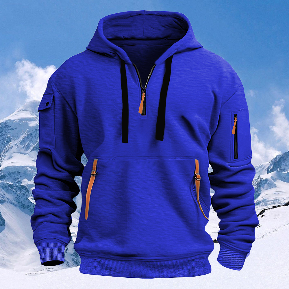 Men's New Multi-Pocket Half Zip Hoodie Long Sleeve Sweatshirt