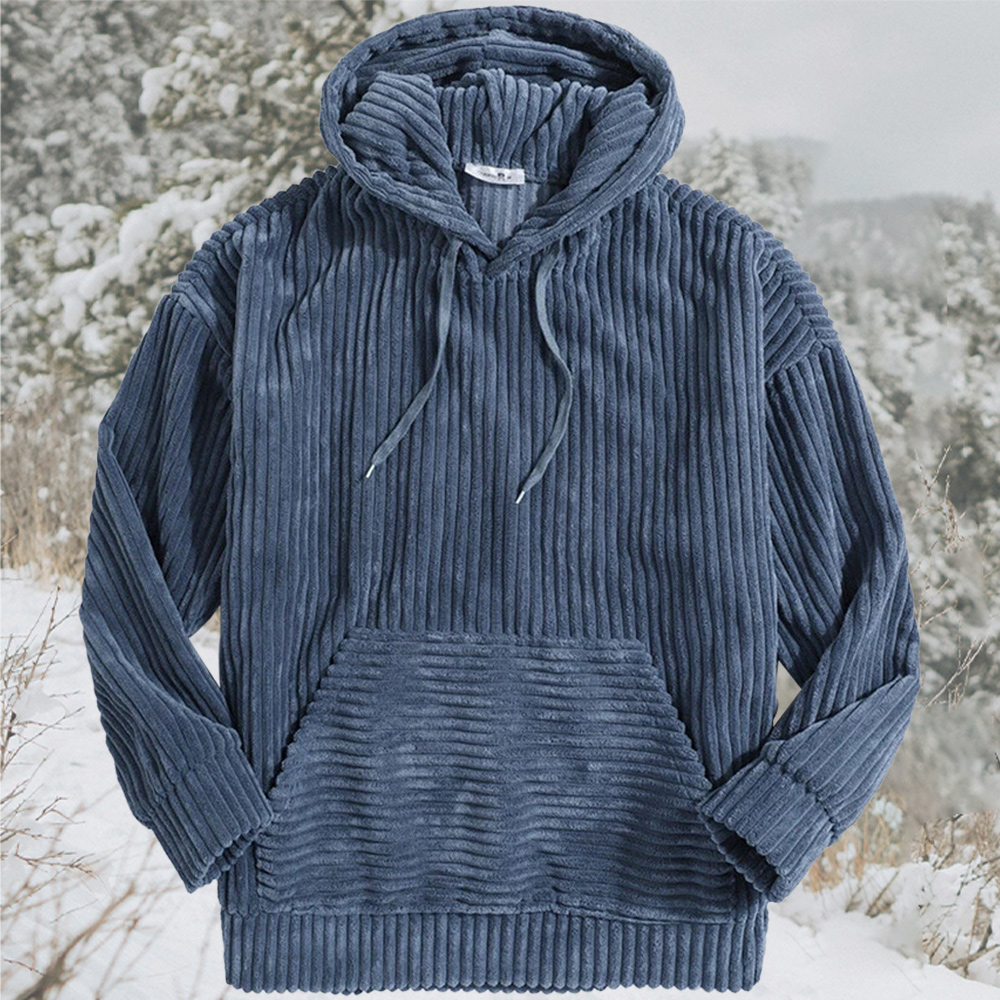 Men's corduroy solid color hooded pocket sweatshirt