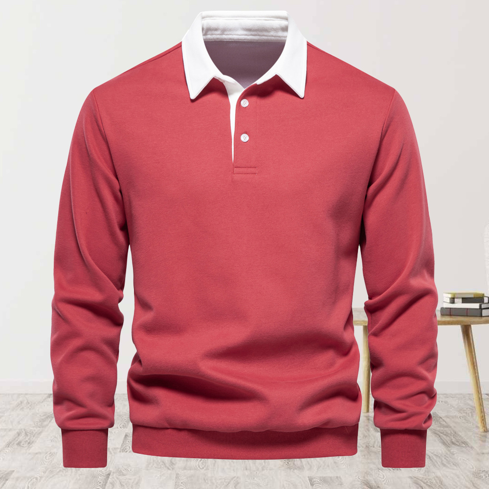Men's new lapel long-sleeved solid color sweatshirt