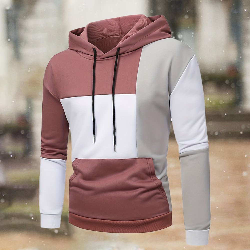 Men's color matching pocket drawstring hoodie sweatshirt