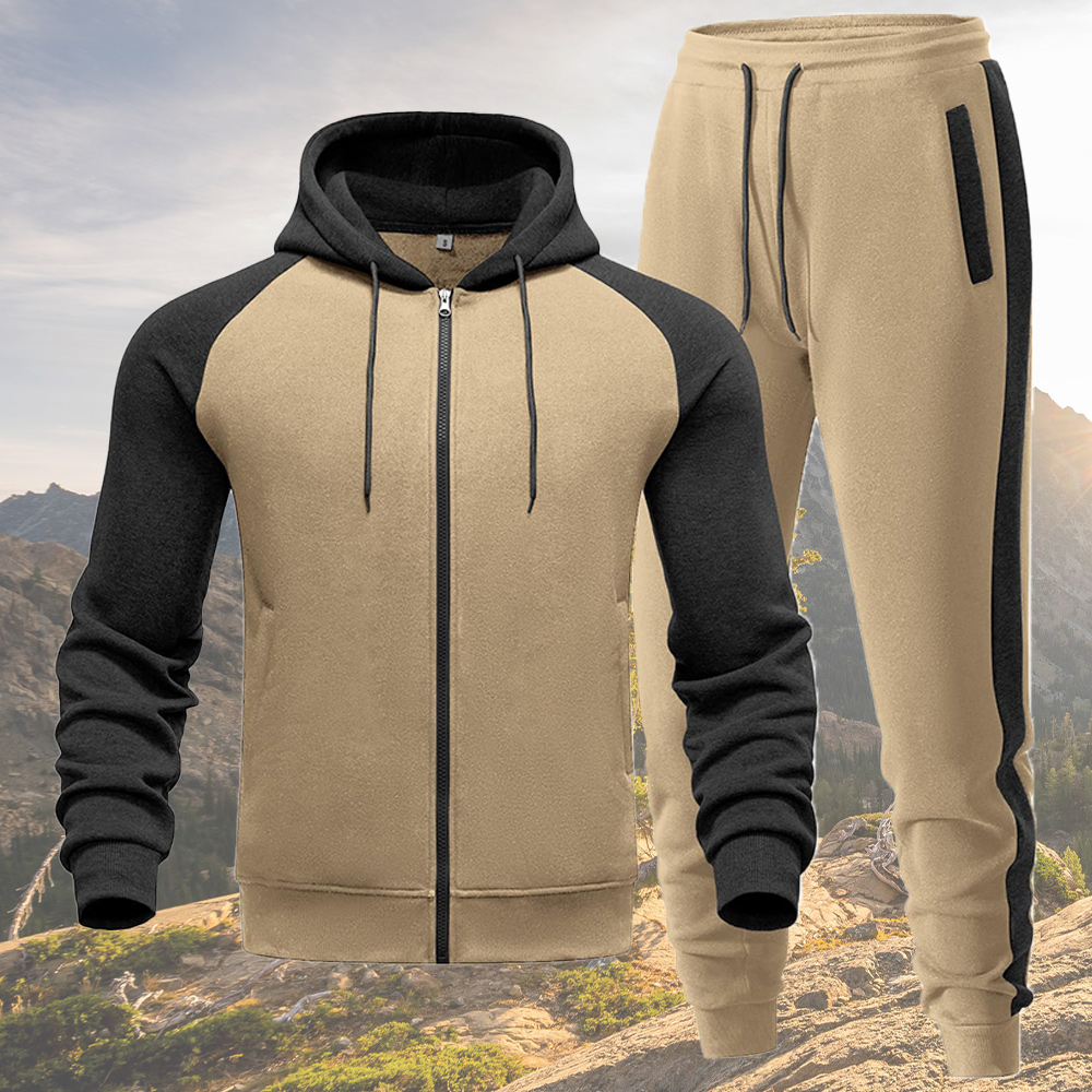New autumn and winter men's color matching hooded sweatshirt and trousers sports suit