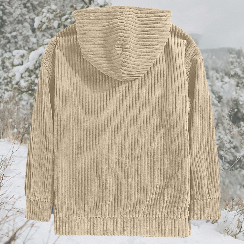 Men's corduroy solid color hooded pocket sweatshirt