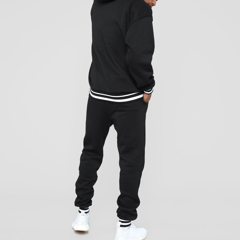 New Men's Colorblock Striped Hooded Sweatshirt and Pants Two-piece Set
