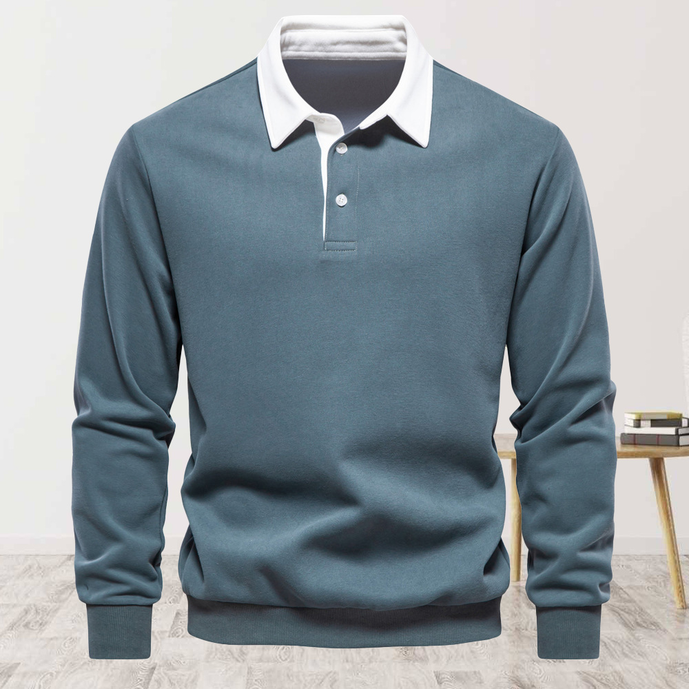 Men's new lapel long-sleeved solid color sweatshirt