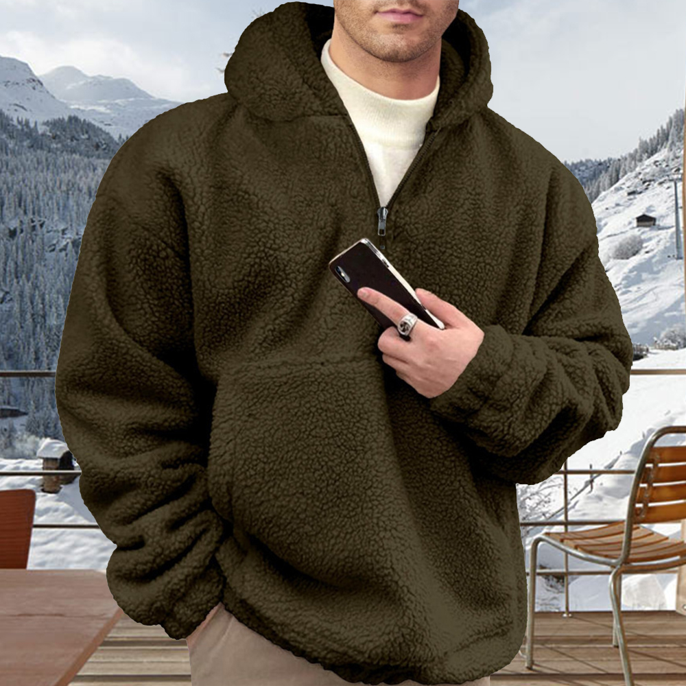 Men's half-zip solid flannel hooded sweatshirt