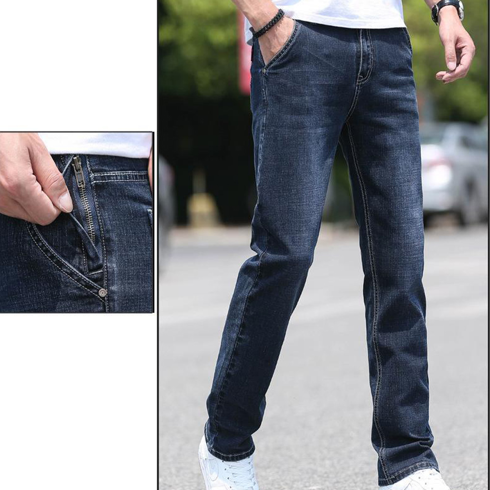 Men's stretch double pocket straight loose jeans