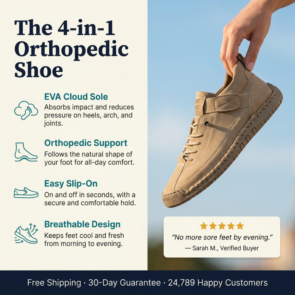 Comfortable & Pain-Free Orthopedic Hand-Stitched Leather Loafers | Anti-Slip Support for Plantar Fasciitis