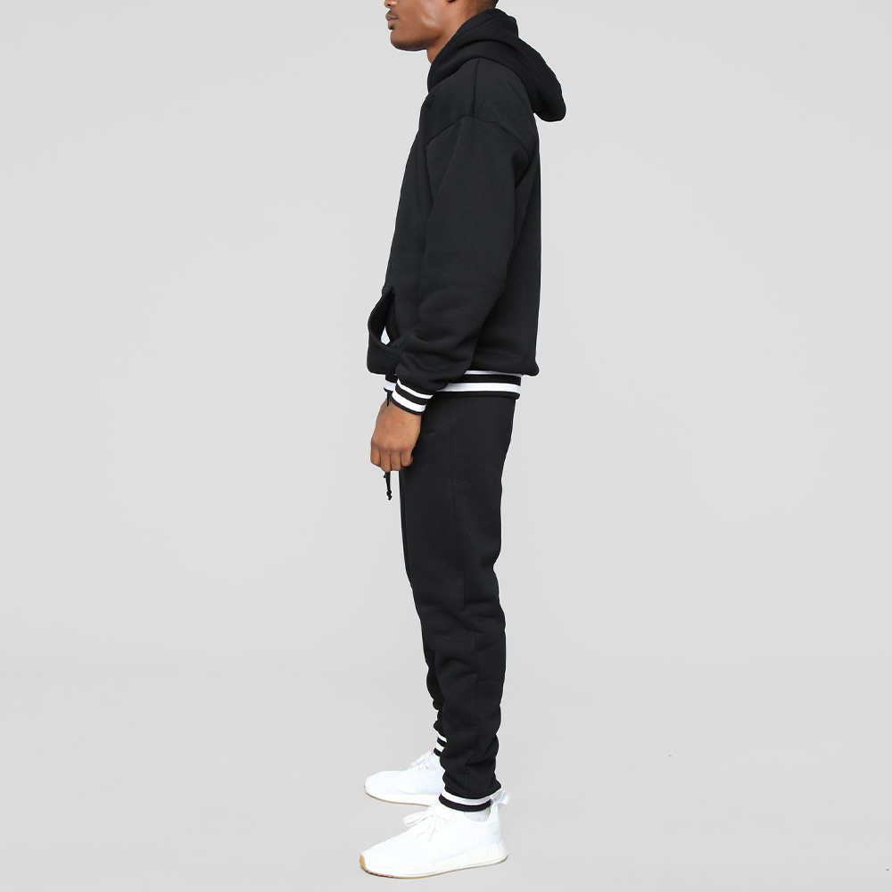 New Men's Colorblock Striped Hooded Sweatshirt and Pants Two-piece Set