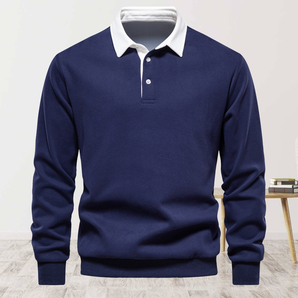 Men's new lapel long-sleeved solid color sweatshirt