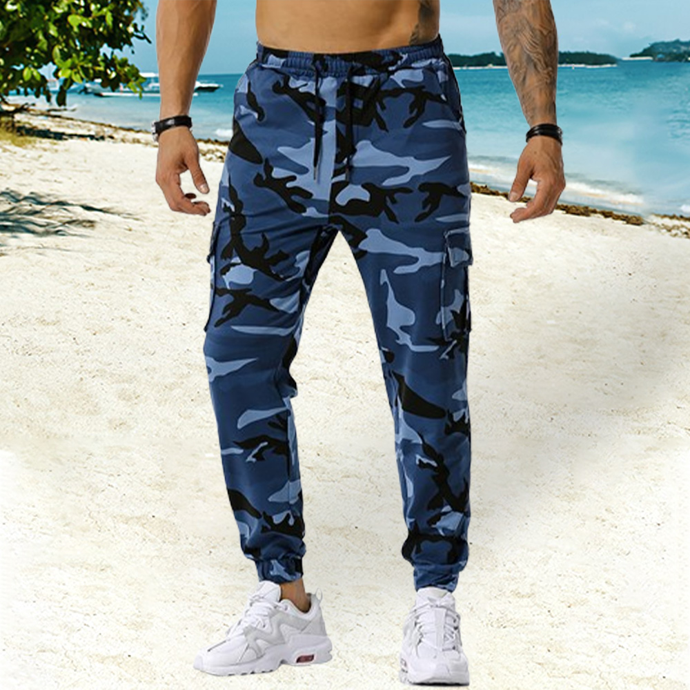 Men's new sports fitness drawstring camouflage jogger pants