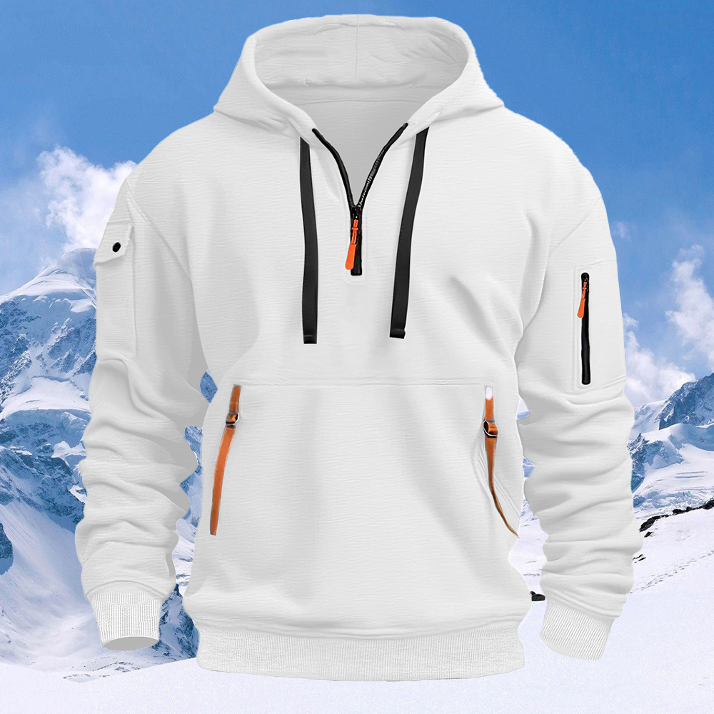 Men's New Multi-Pocket Half Zip Hoodie Long Sleeve Sweatshirt