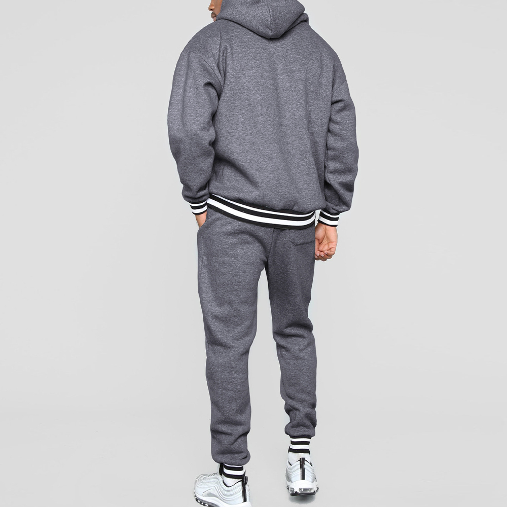 New Men's Colorblock Striped Hooded Sweatshirt and Pants Two-piece Set