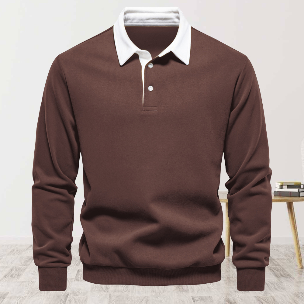 Men's new lapel long-sleeved solid color sweatshirt