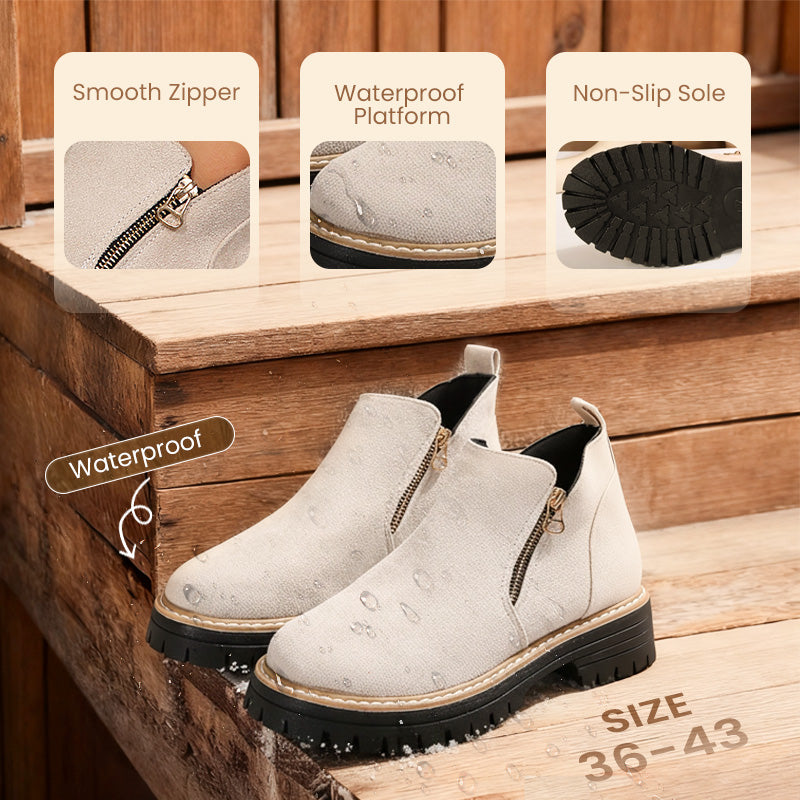Women's Round-Toe Ankle Boots with Side Zipper
