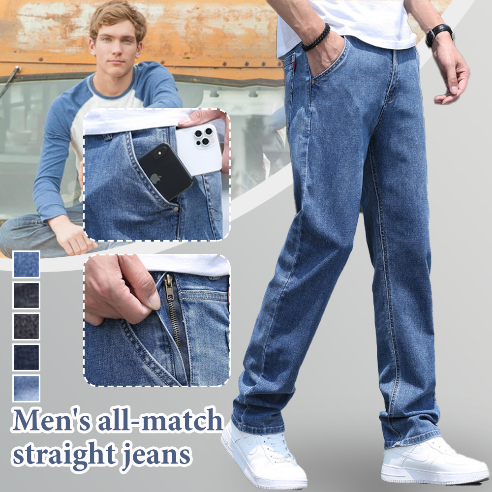 Men's stretch double pocket straight loose jeans