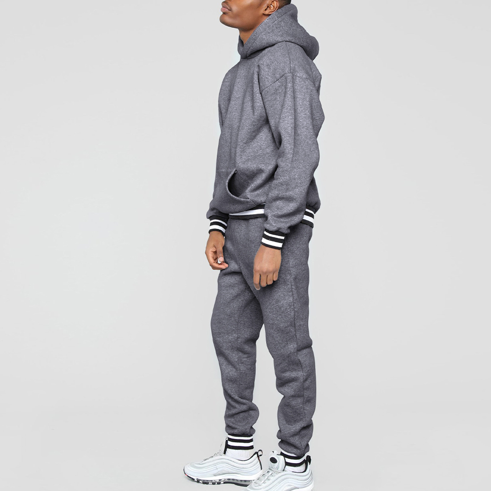 New Men's Colorblock Striped Hooded Sweatshirt and Pants Two-piece Set