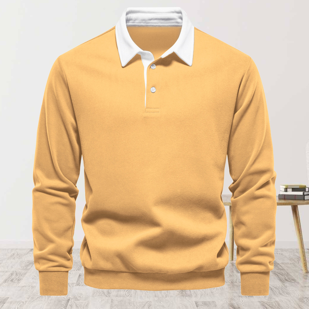 Men's new lapel long-sleeved solid color sweatshirt