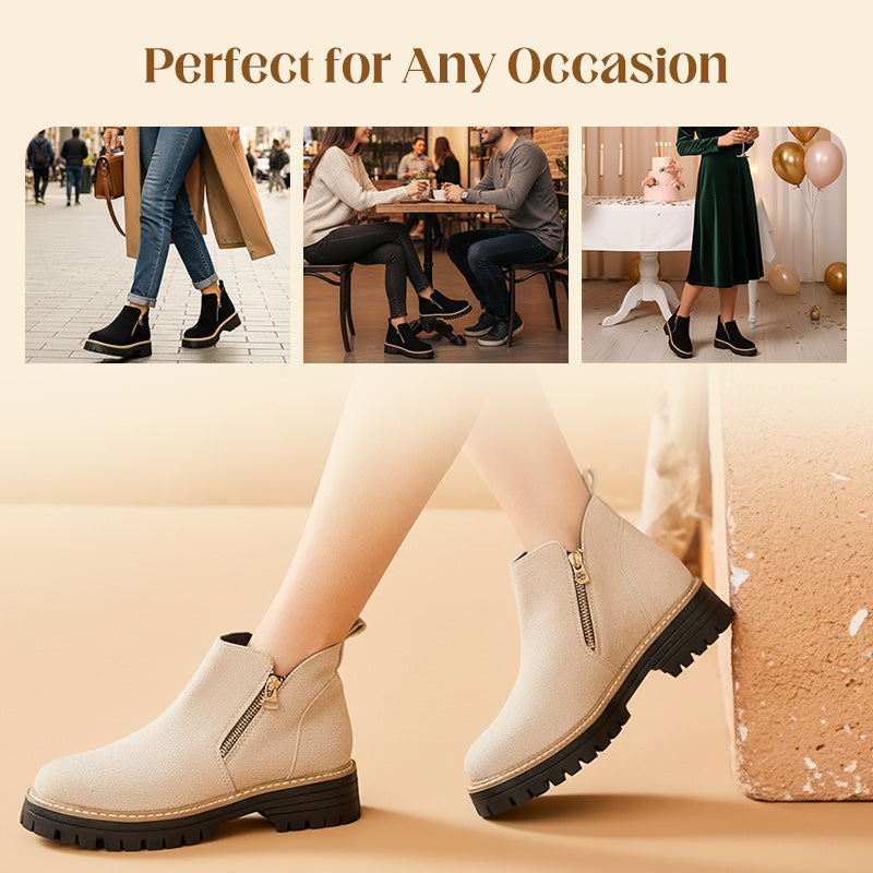 Women's Round-Toe Ankle Boots with Side Zipper