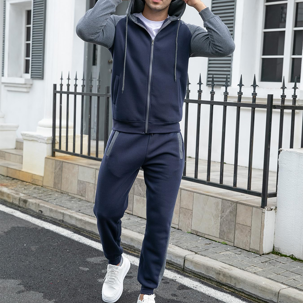 New autumn and winter men's color matching hooded sweatshirt and trousers sports suit