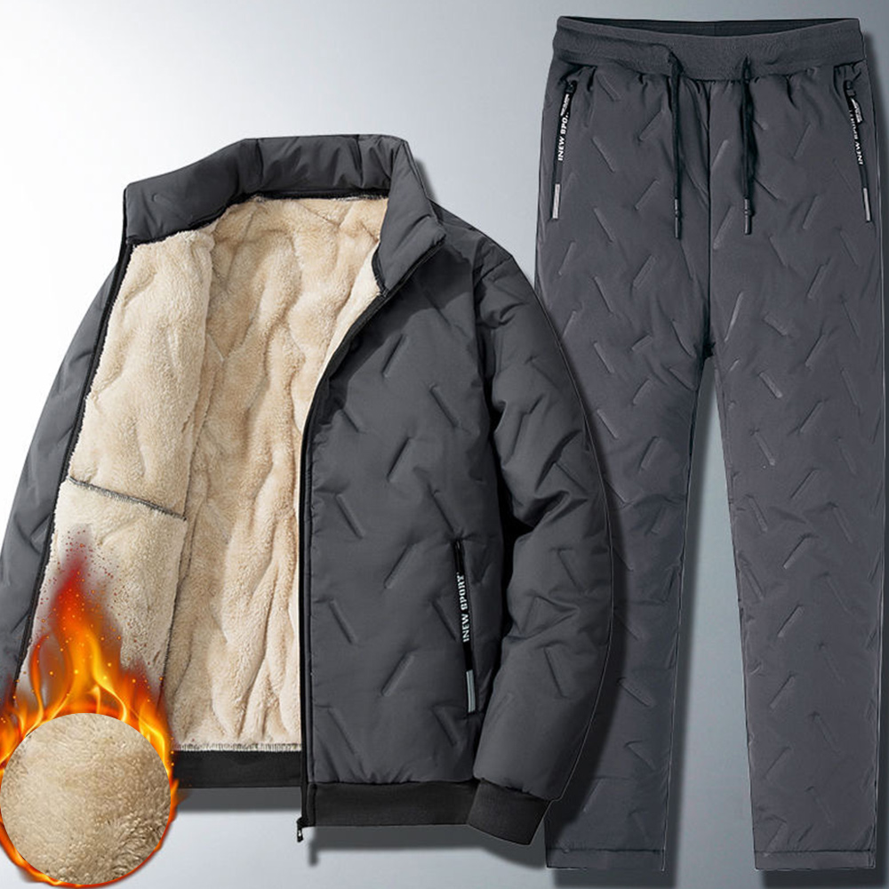 Autumn and winter men's lambswool cotton coat + cotton pants two-piece suit