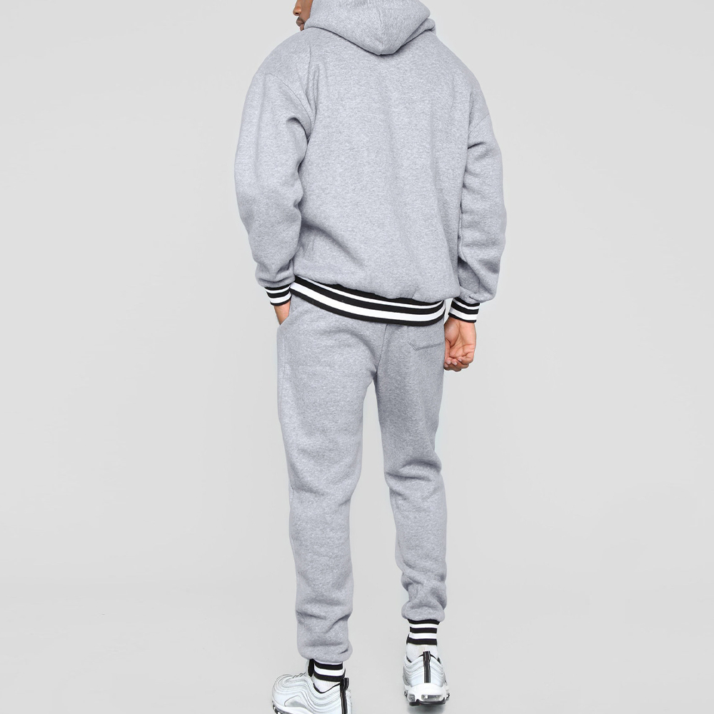 New Men's Colorblock Striped Hooded Sweatshirt and Pants Two-piece Set