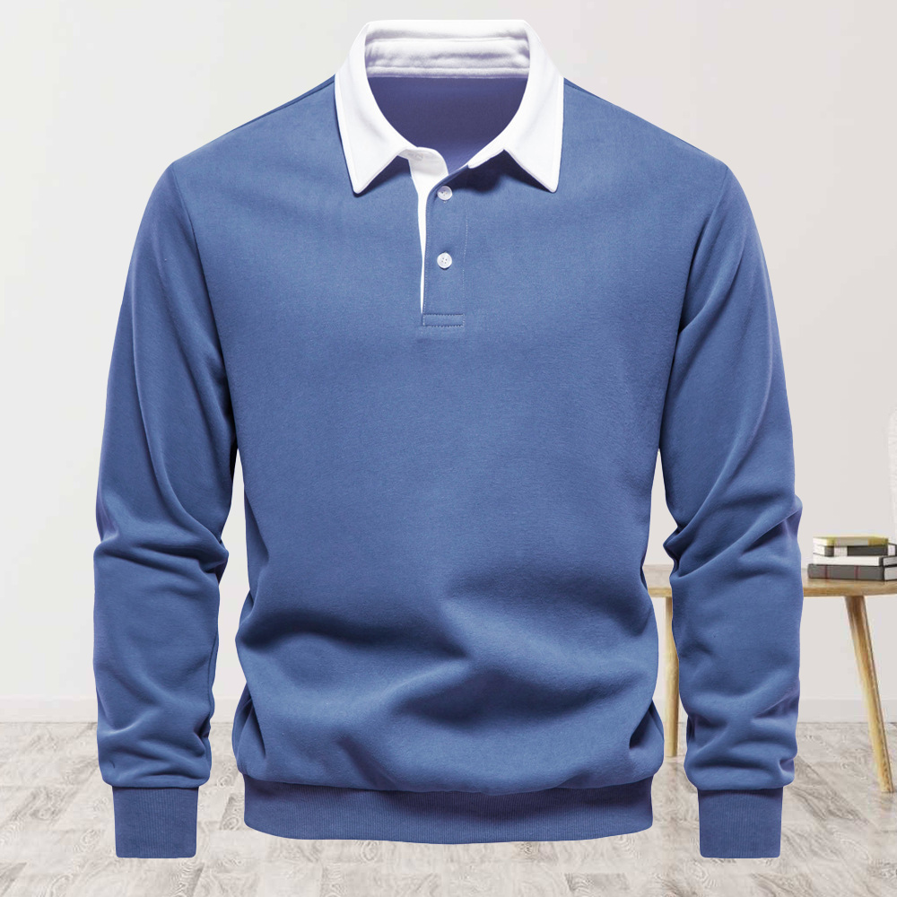 Men's new lapel long-sleeved solid color sweatshirt