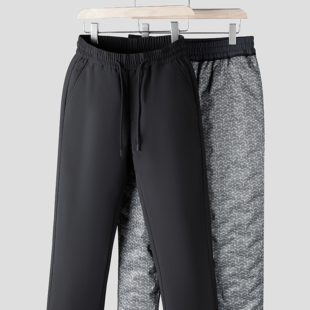 Winter Men's Warm Straight Casual Solid Color Down Pants