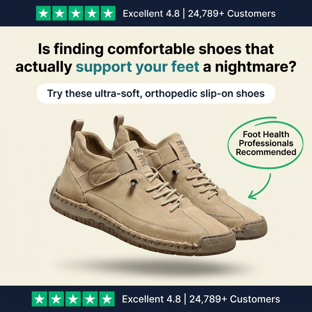 Comfortable & Pain-Free Orthopedic Hand-Stitched Leather Loafers | Anti-Slip Support for Plantar Fasciitis