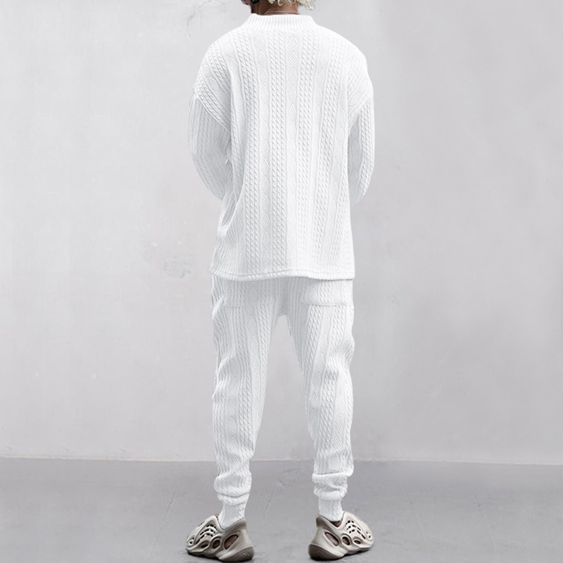 Autumn and winter men's casual versatile jacquard sweater two-piece suit
