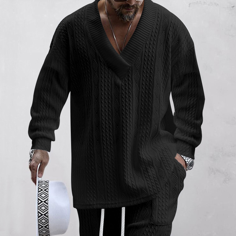 Autumn and winter men's casual versatile jacquard sweater two-piece suit