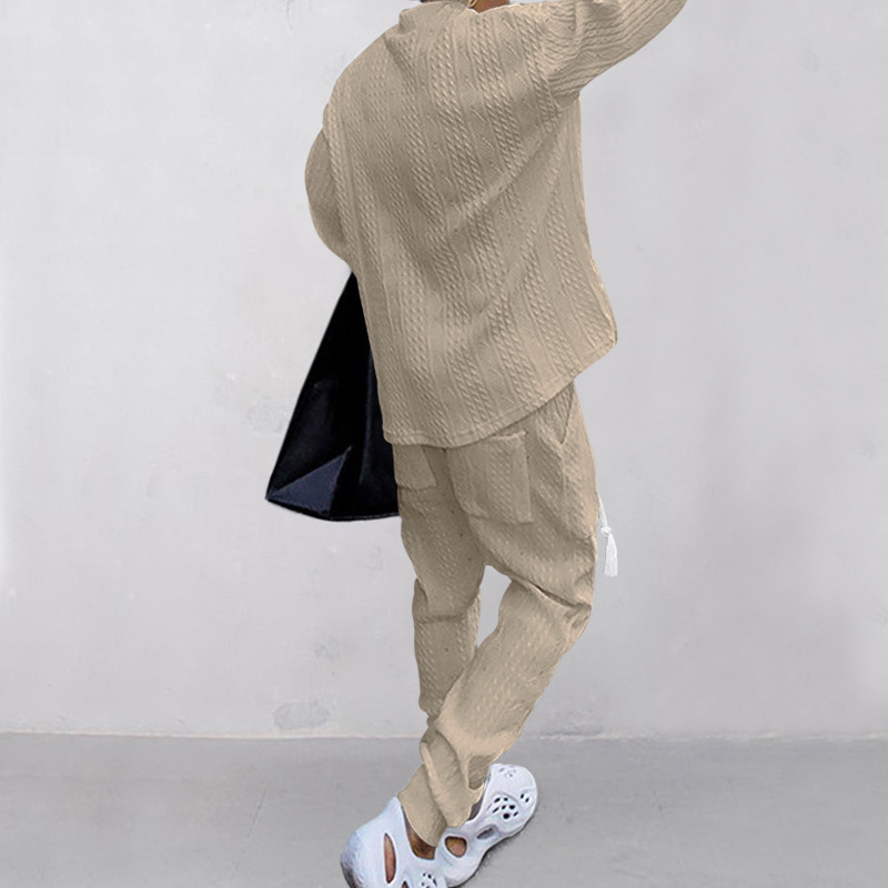 Autumn and winter men's casual versatile jacquard sweater two-piece suit