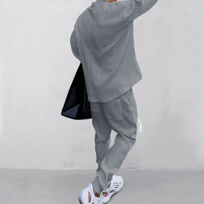 Autumn and winter men's casual versatile jacquard sweater two-piece suit