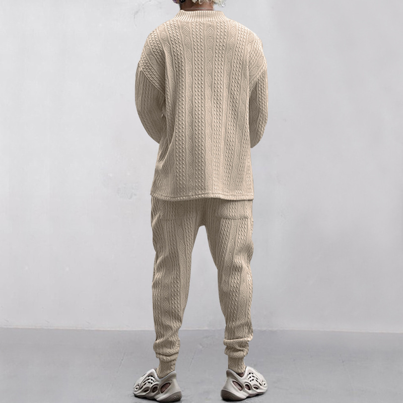 Autumn and winter men's casual versatile jacquard sweater two-piece suit