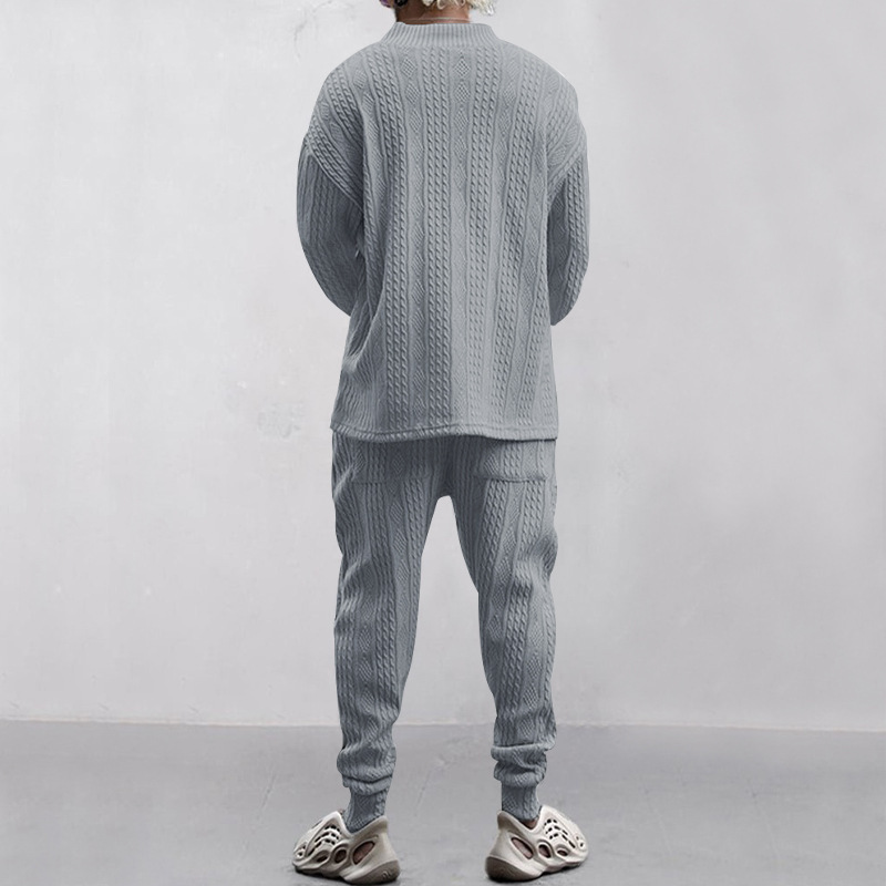 Autumn and winter men's casual versatile jacquard sweater two-piece suit
