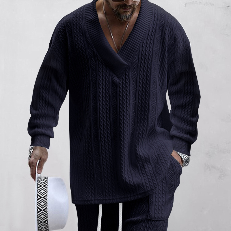 Autumn and winter men's casual versatile jacquard sweater two-piece suit