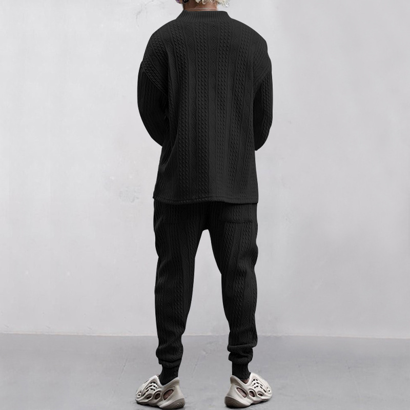 Autumn and winter men's casual versatile jacquard sweater two-piece suit