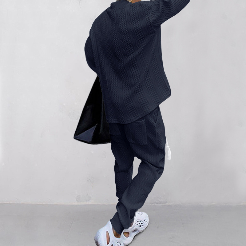 Autumn and winter men's casual versatile jacquard sweater two-piece suit